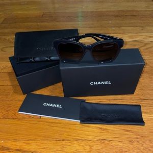 Authentic Chanel oversized square sunglasses. Color: charcoal gray